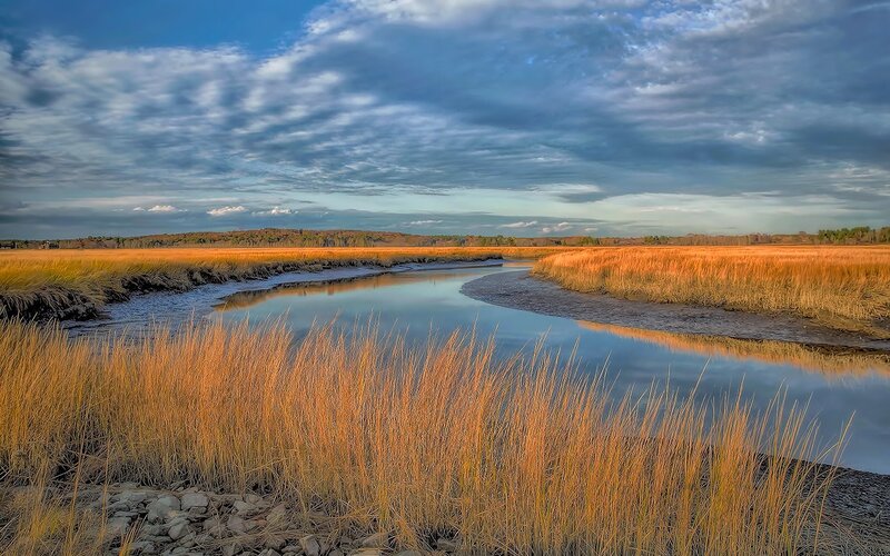 River Through Marshland — Blue, Serene, Autumn