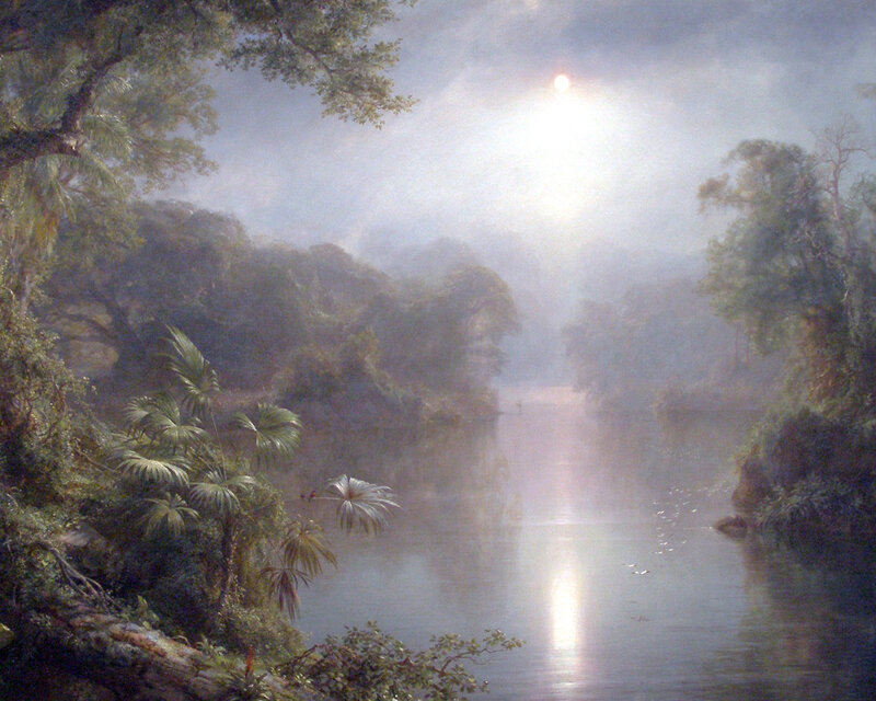 River Through Misty Forest — Green