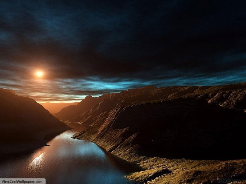 River Through Mountain Canyon — Blue