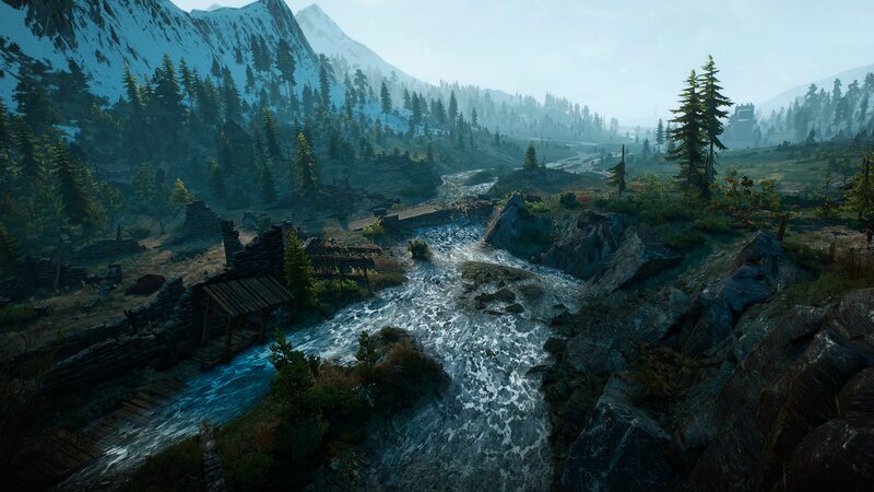 River Through Mountain Valley — Blue