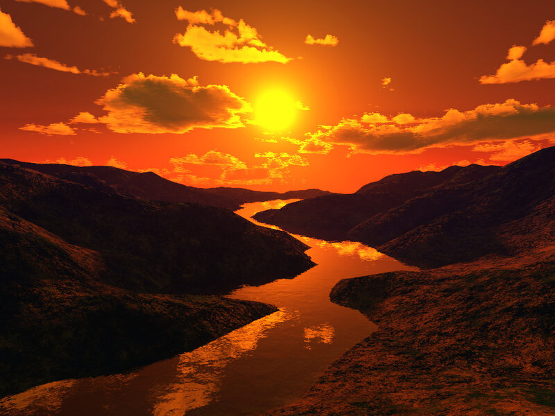River Through Mountain Valley — Orange
