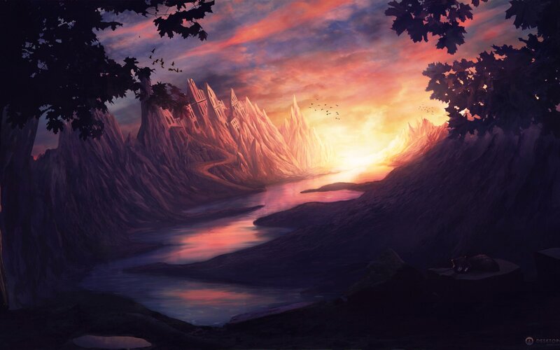 River Through Mountain Valley — Purple