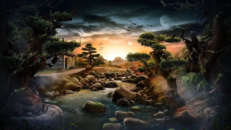 River Through Mystical Forest