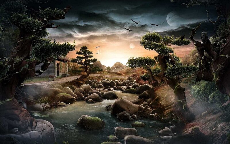 River Through Mystical Landscape