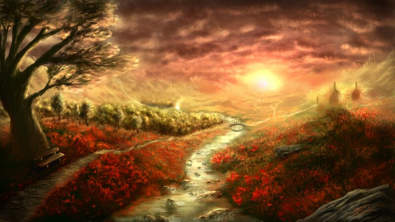 River Through Red Field