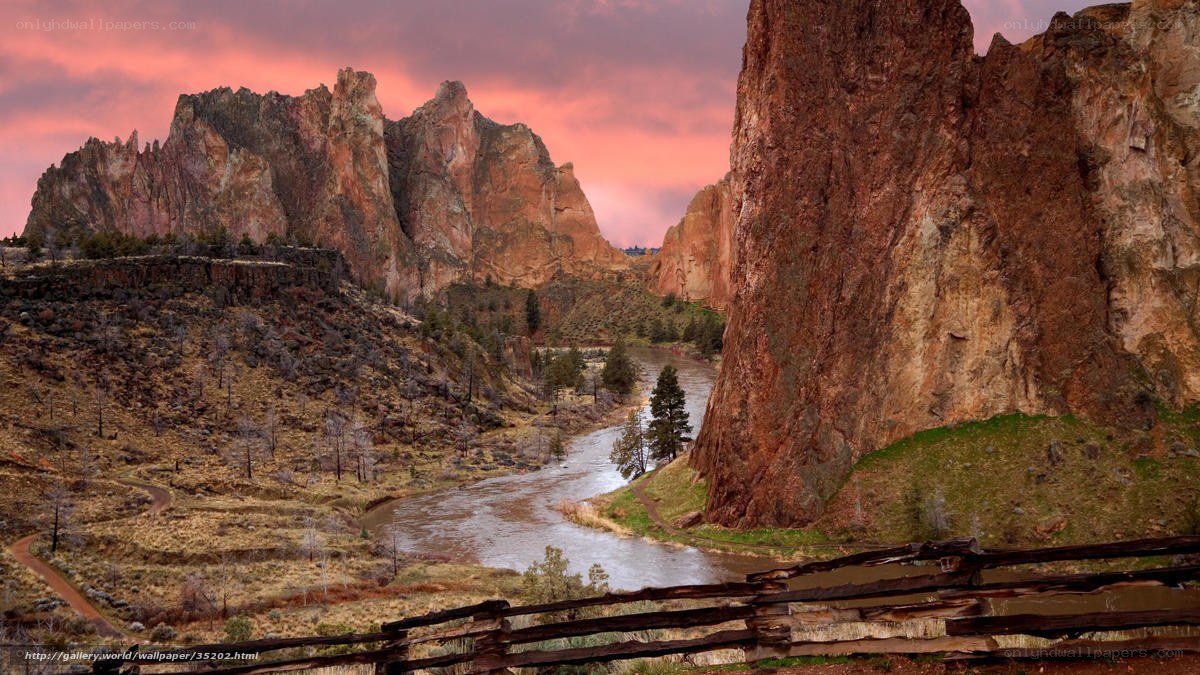 river through rocky canyon at sunset
