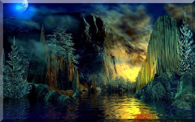 River Through Rocky Canyon — Blue