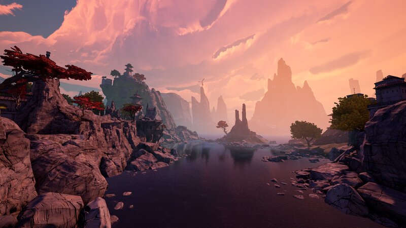 River Through Rocky Landscape — Pink
