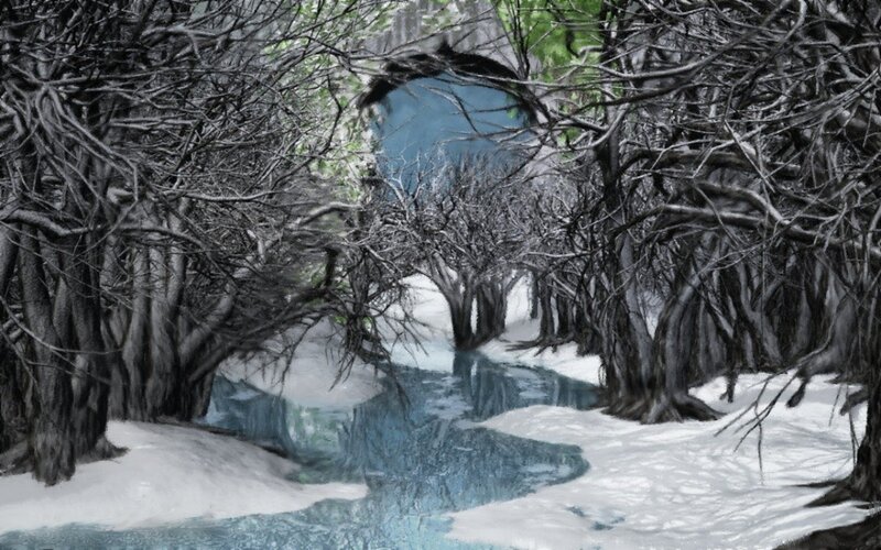 River Through Snowy Forest