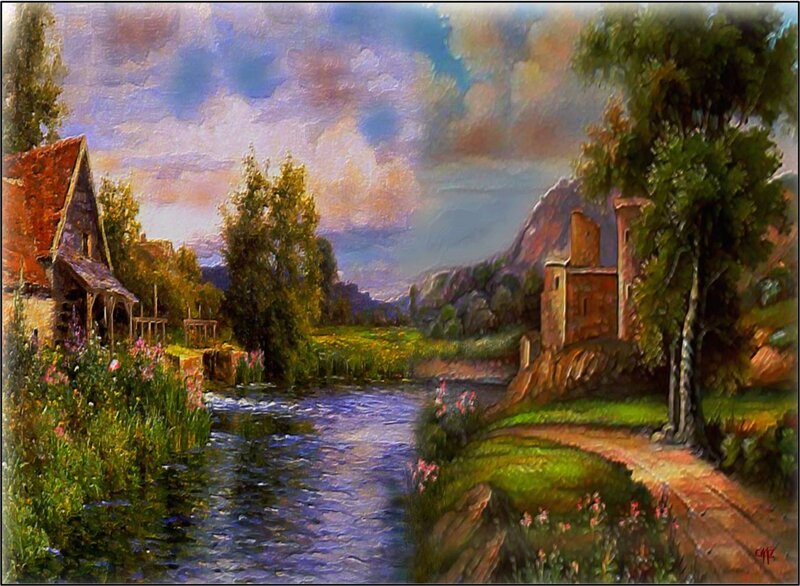 River Through Village — Green