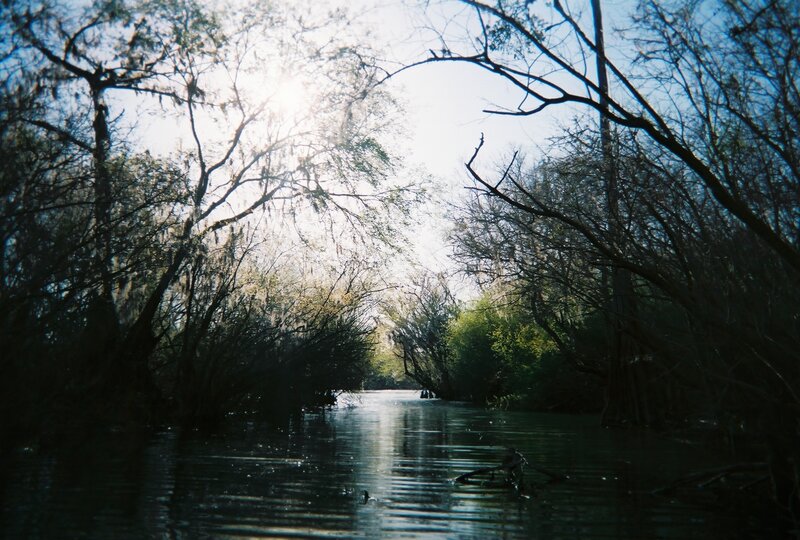 River Through Wooded Area — Blue