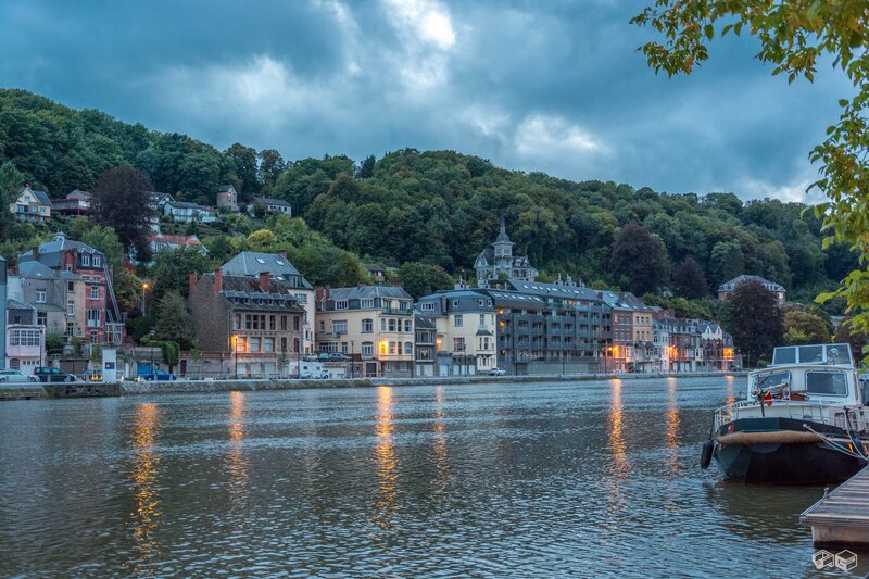 River Town at Dusk — Blue, Dramatic