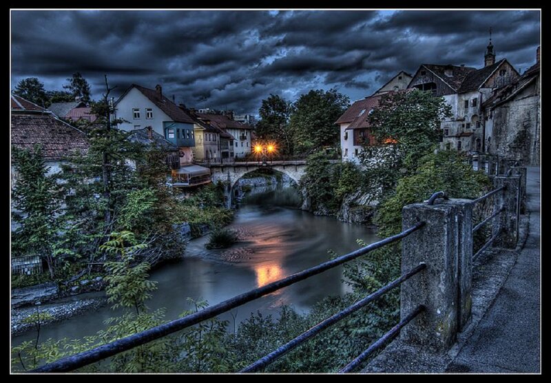 River Town at Dusk — Blue