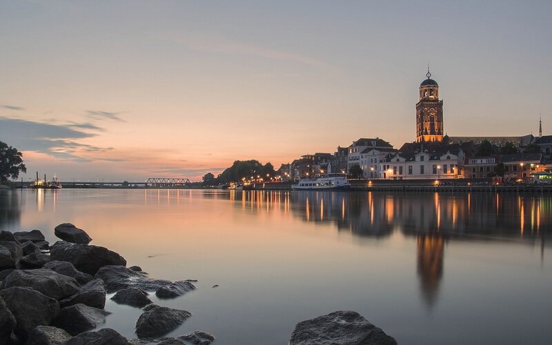 River Town at Dusk — Orange, Serene
