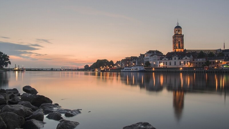 River Town at Dusk — Orange