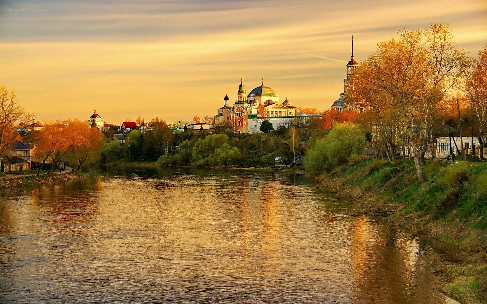 River town at golden hour