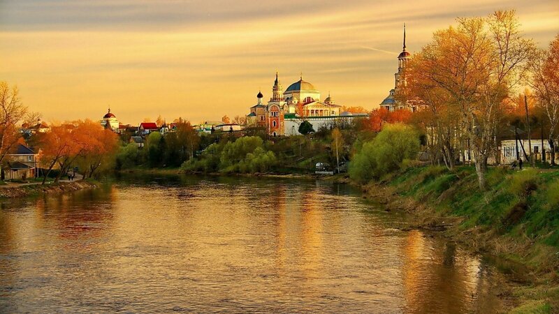 River town at sunset