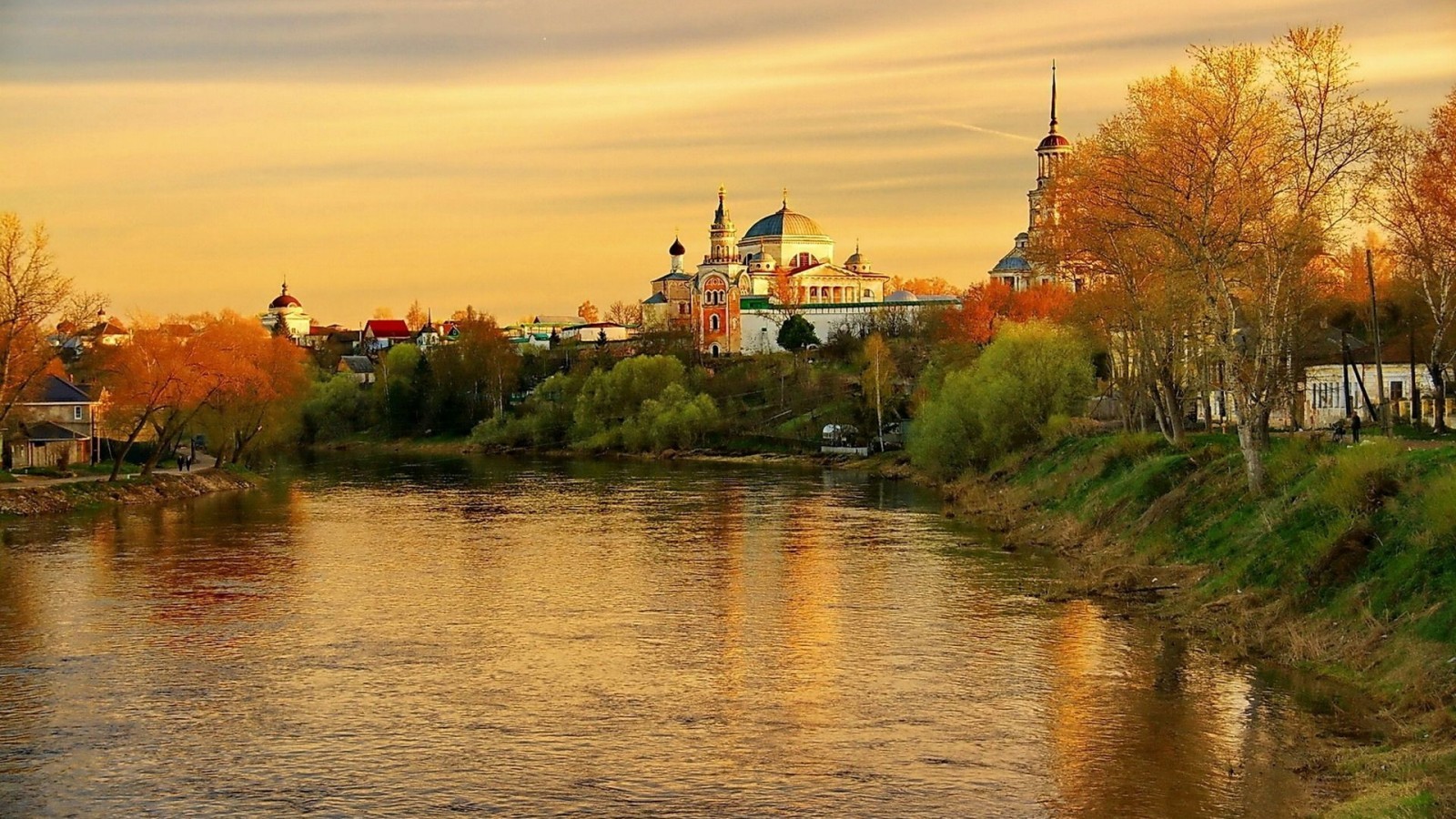 River town at sunset