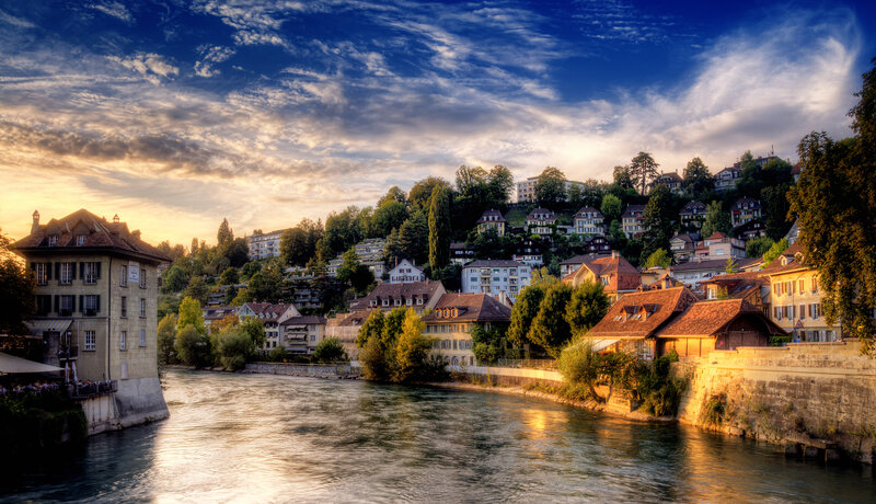 River Town at Sunset — Blue, Serene