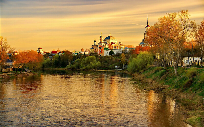 River Town at Sunset — Gold