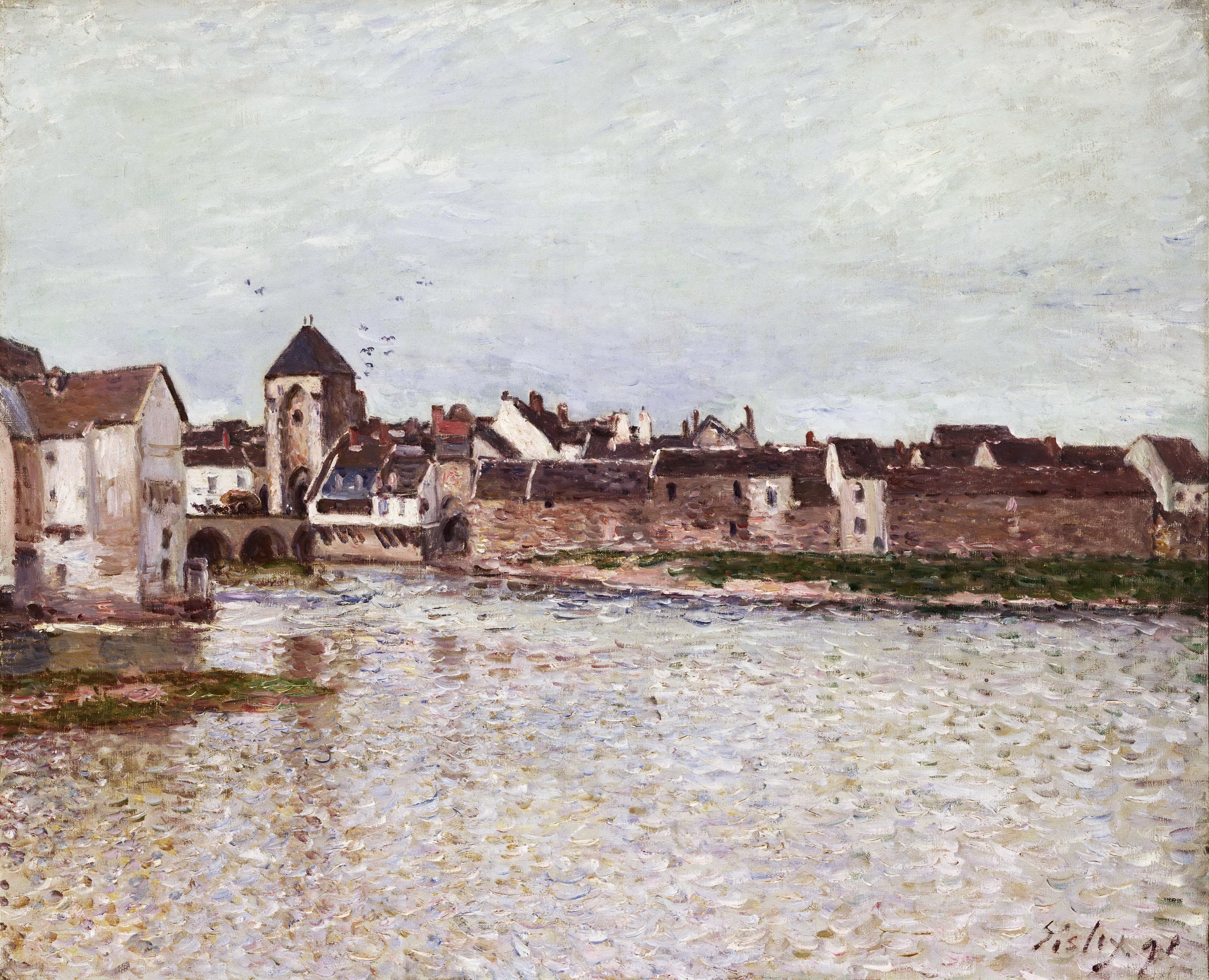 River town landscape painting