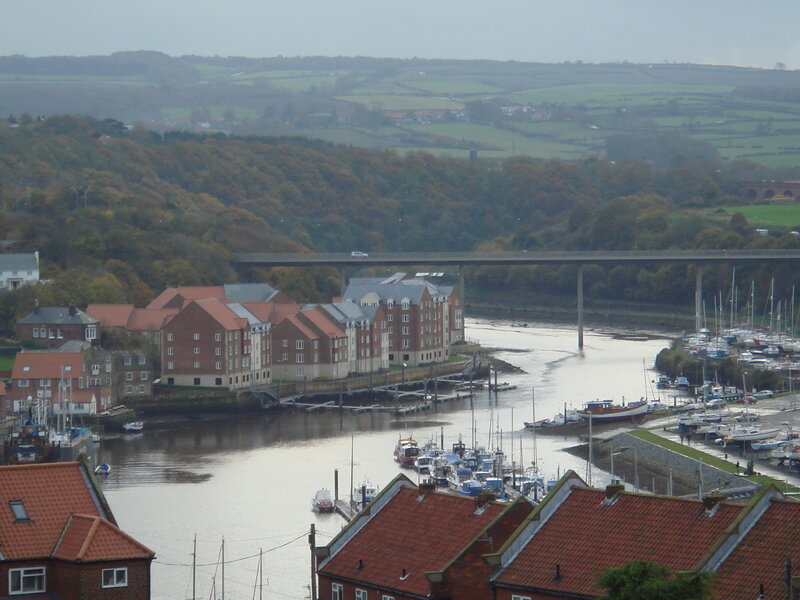 River town with bridge and marina