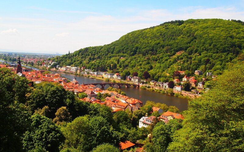 River Town with Bridge — Green