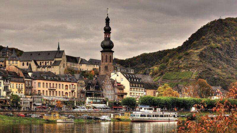 River Town with Church — Gray