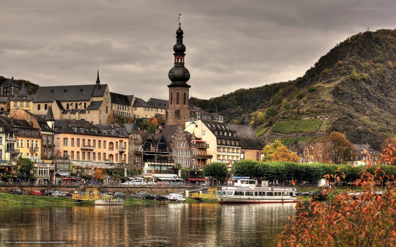 river town with church tower