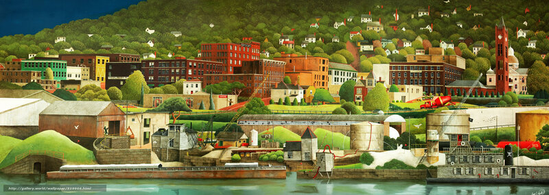 River town with factories and hills