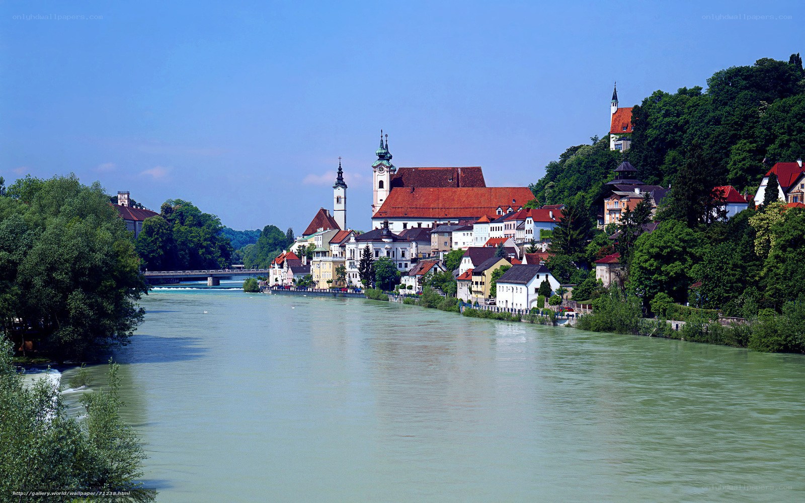 River town with historic buildings