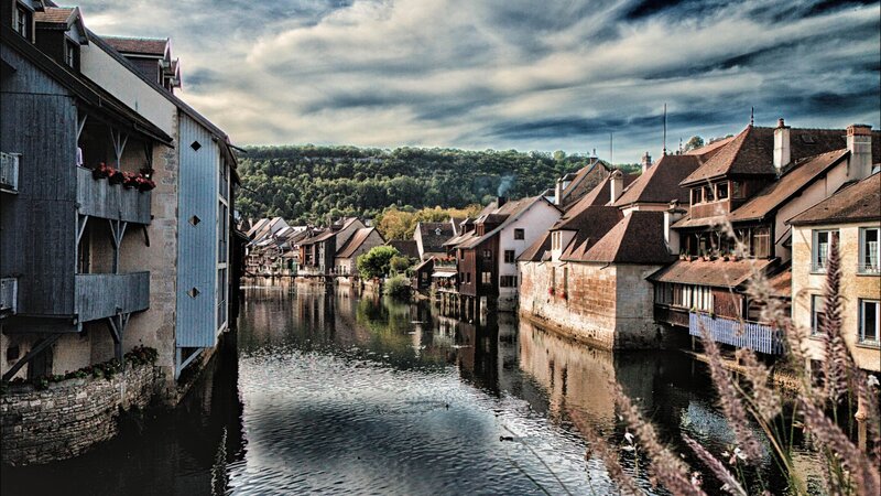 River Town with Old Buildings