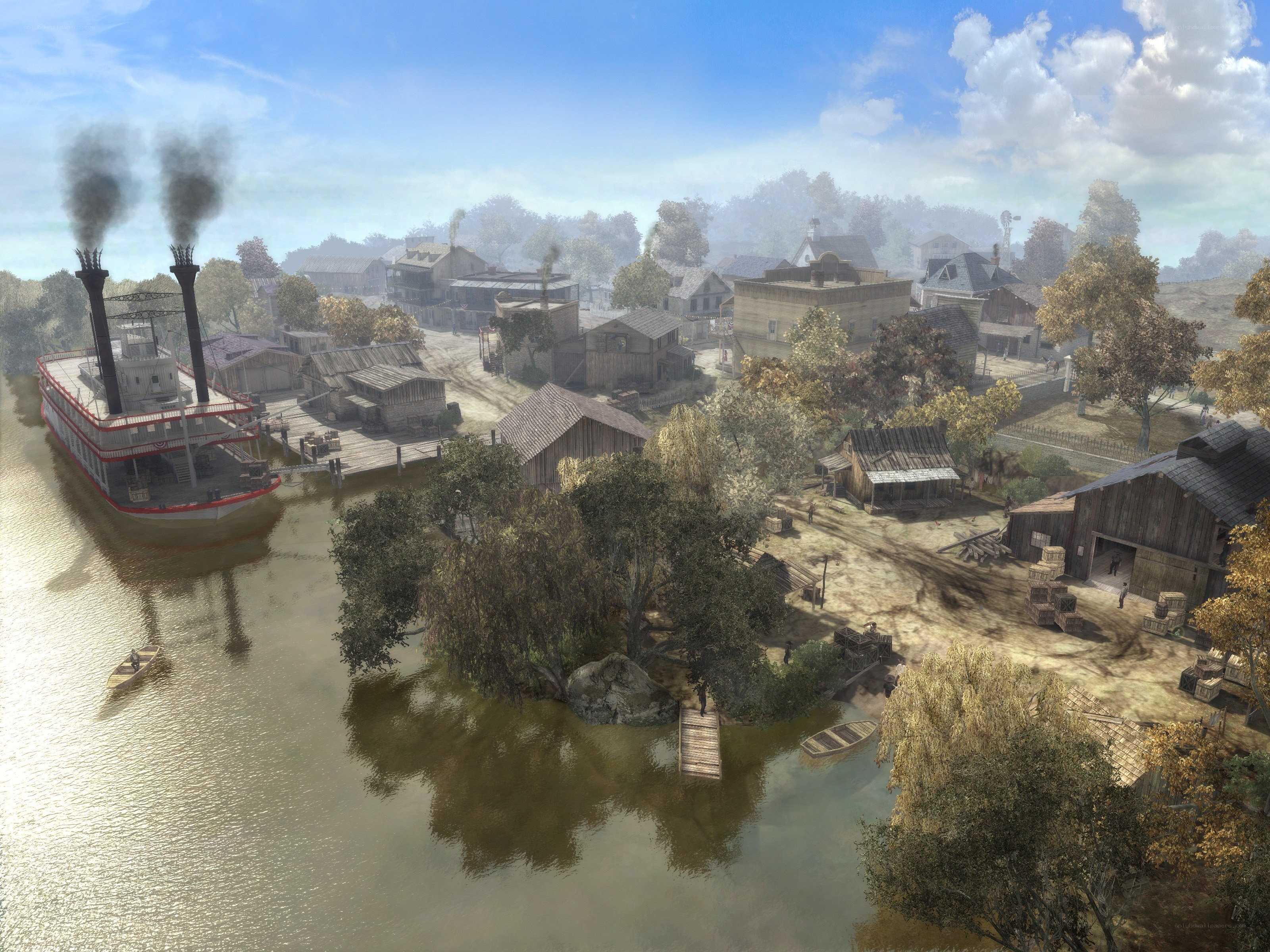 river town with steamboat