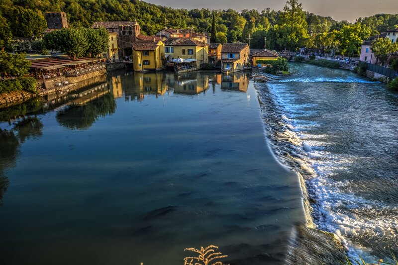 River Town with Waterfall
