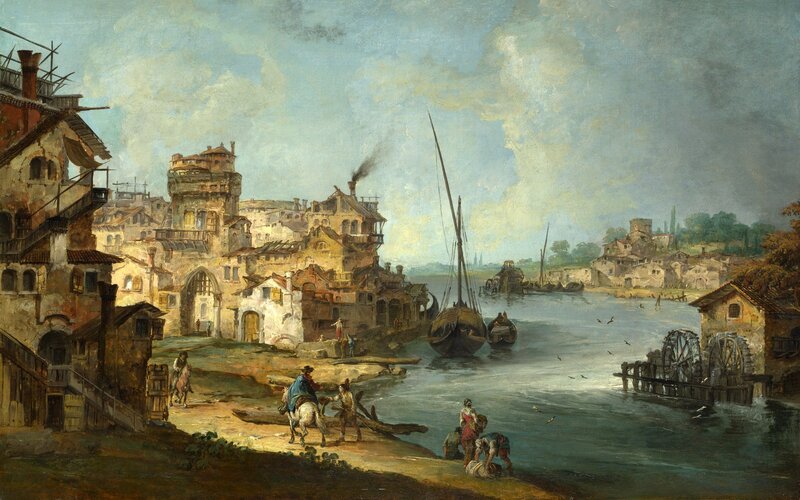 River town with watermill