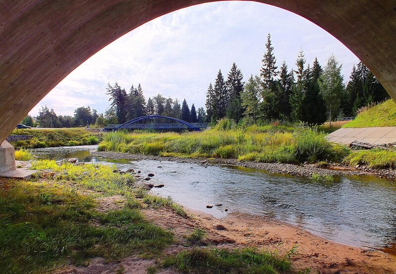 River under Bridge — Green, Serene