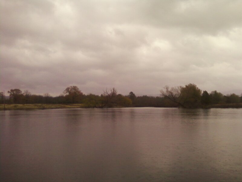 River under Cloudy Sky — Gray