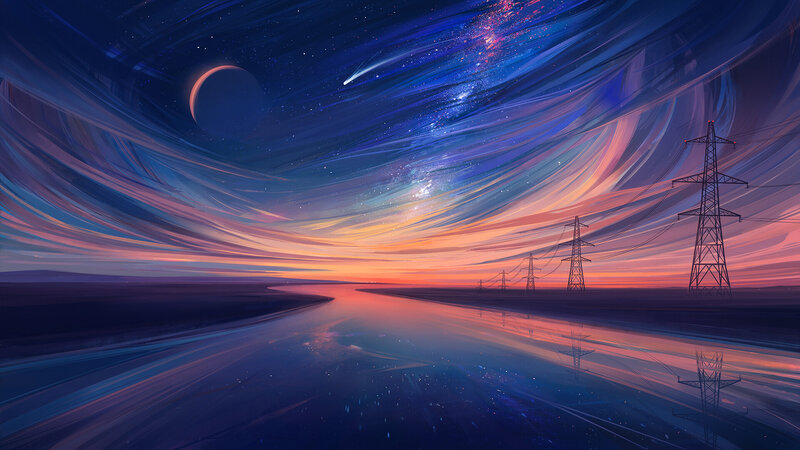 River under Starry Sky — Blue, Dramatic