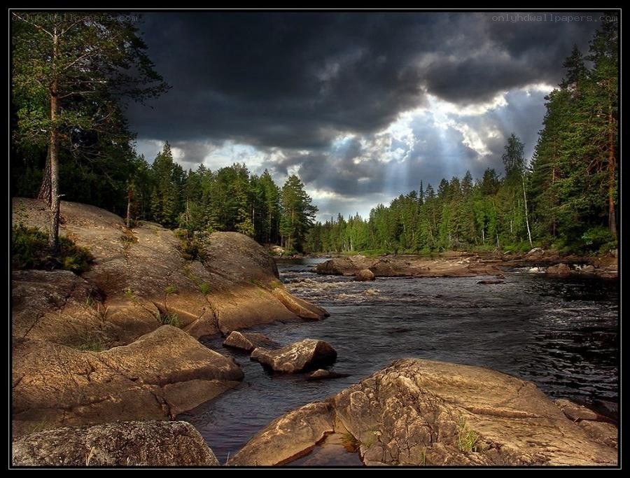 River under stormy sky