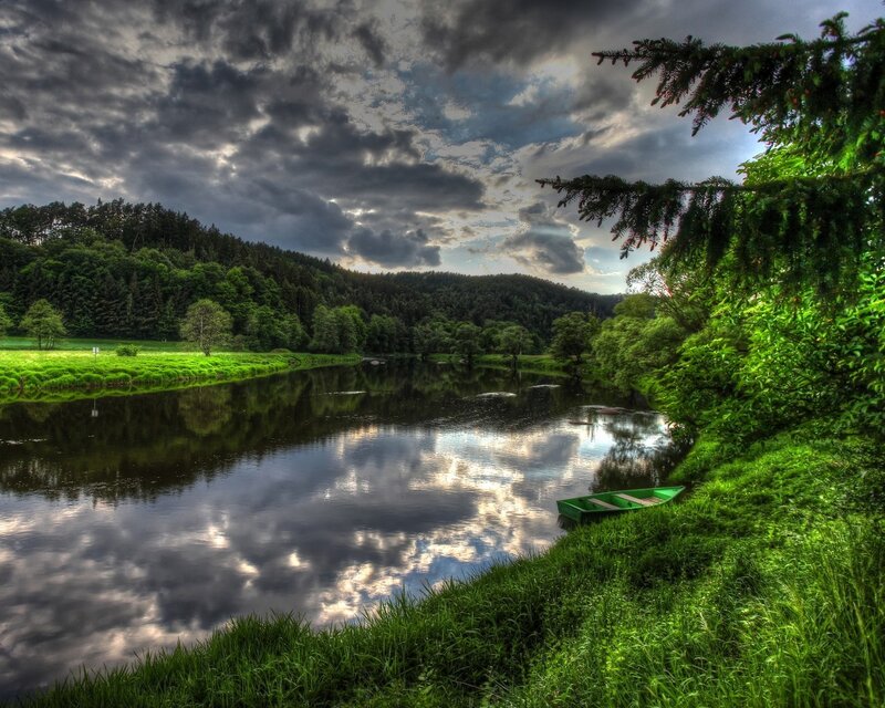 River under stormy sky