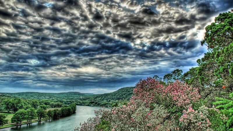 River under stormy sky