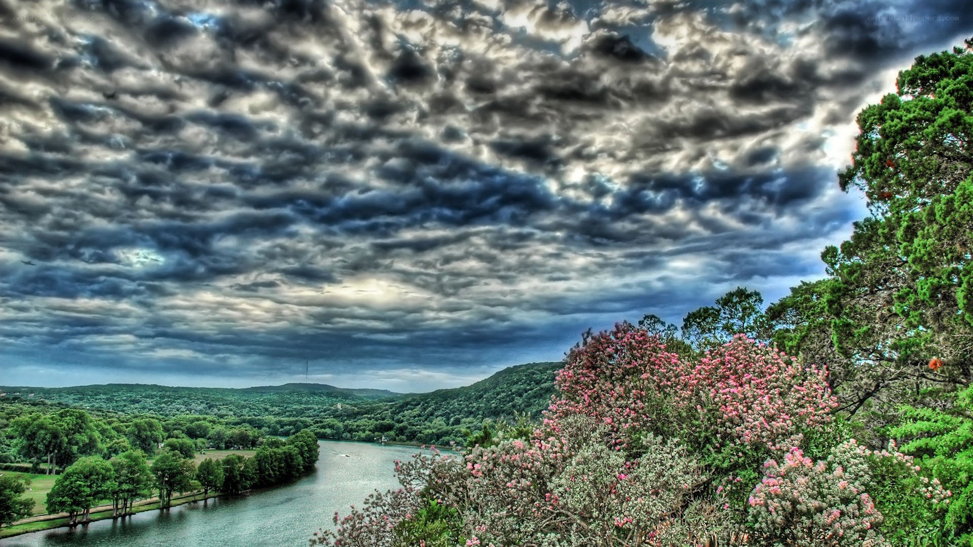 River under stormy sky
