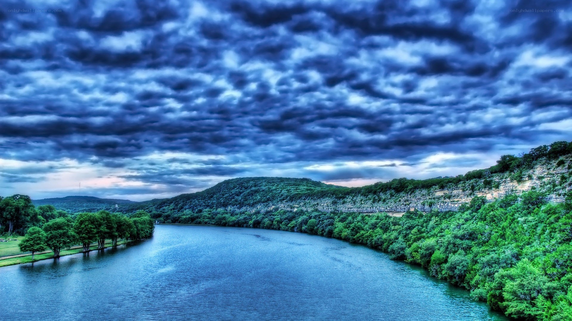 River under stormy sky