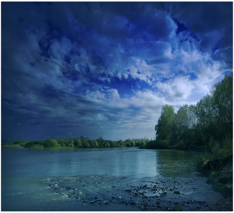River under Stormy Sky — Blue, Dramatic
