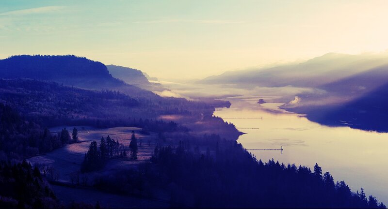 River Valley at Dawn — Blue