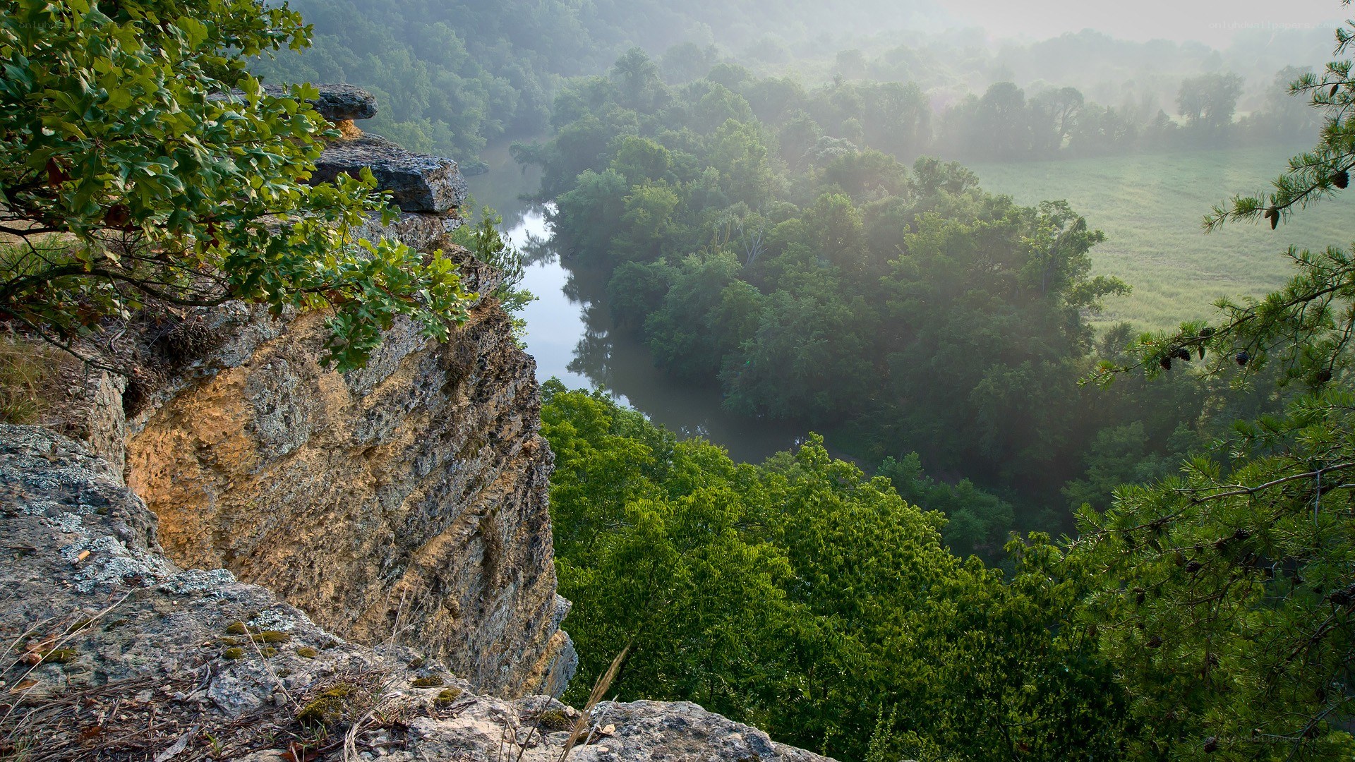 River valley at dawn from cliff