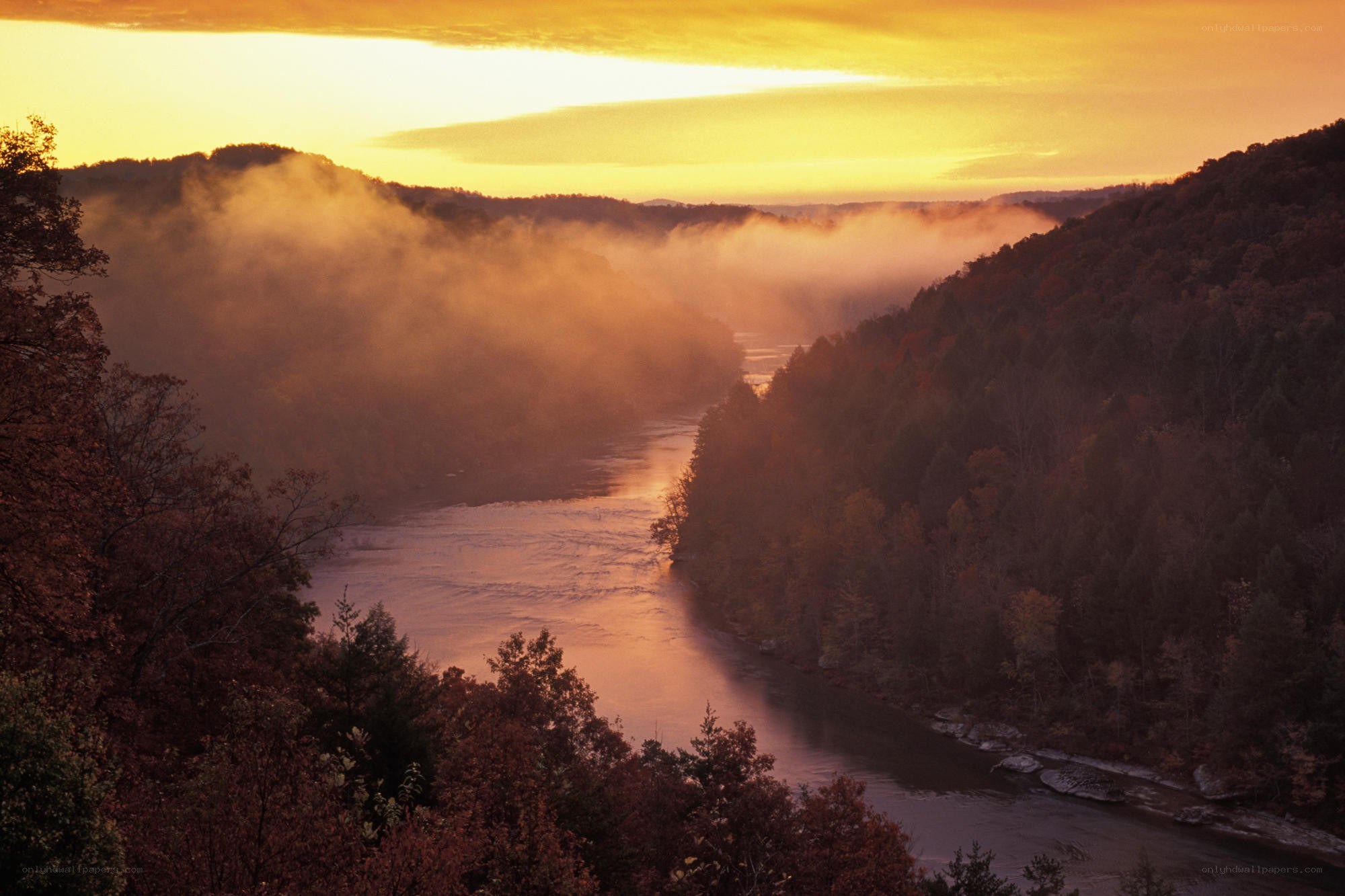 river valley at sunrise