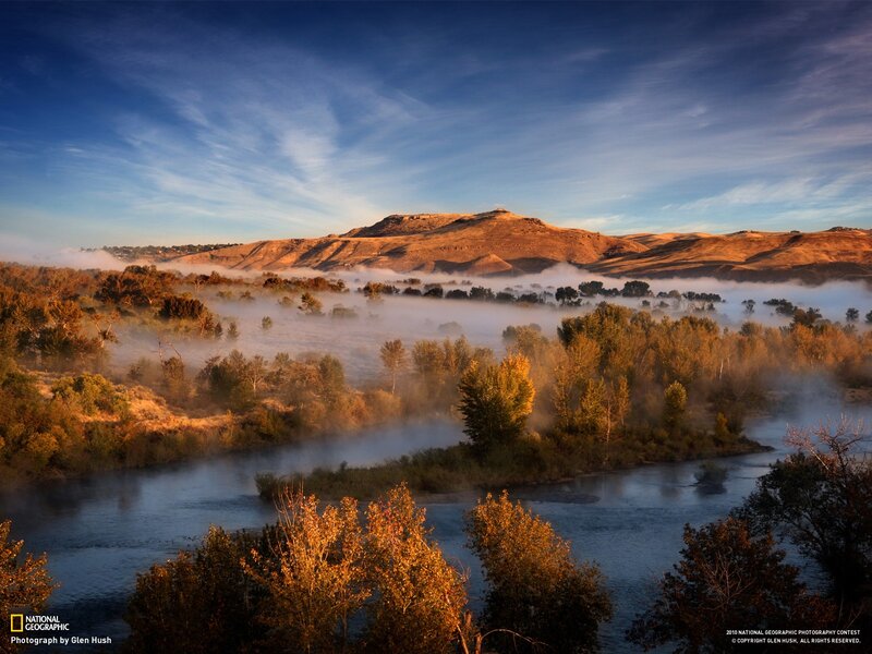 River Valley at Sunrise — Blue, Serene