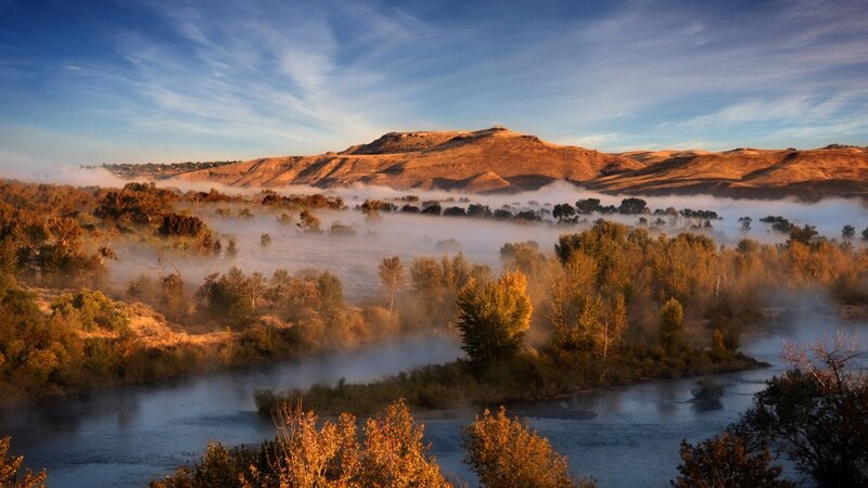 River Valley at Sunrise — Blue