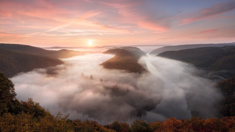 River Valley at Sunrise — Pink, Serene